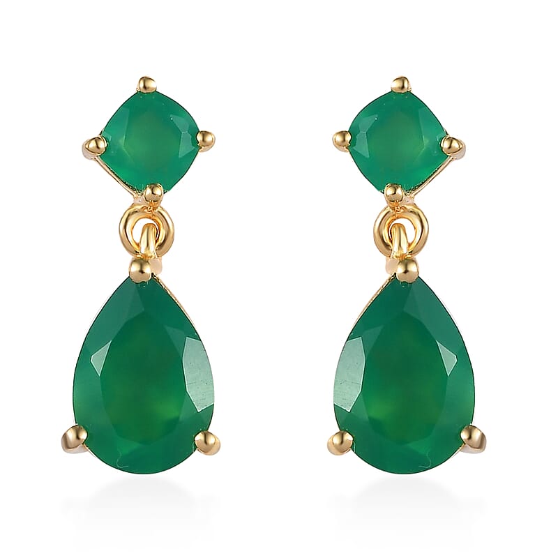 Verde Onyx Dangling Earrings in Vermeil YG Over Sterling Silver 2.85 ctw