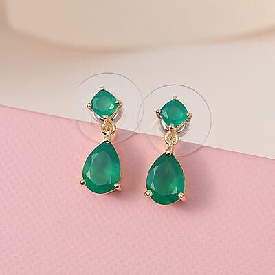 Verde Onyx Dangling Earrings in Vermeil YG Over Sterling Silver 2.85 ctw