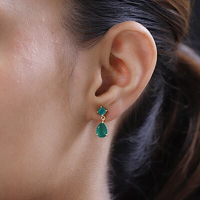 Verde Onyx Dangling Earrings in Vermeil YG Over Sterling Silver 2.85 ctw
