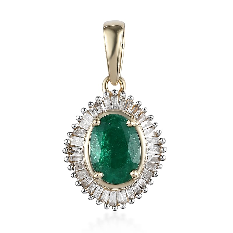 Luxoro 10K Yellow Gold AAA Brazilian Emerald and Diamond Pendant 1.50 ctw
