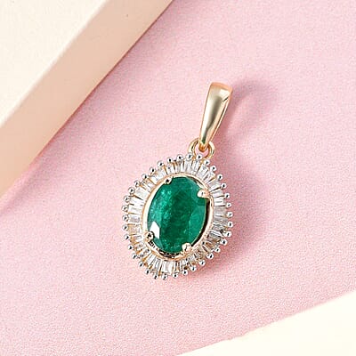 Luxoro 10K Yellow Gold AAA Brazilian Emerald and Diamond Pendant 1.50 ctw