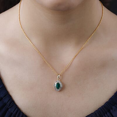 Luxoro 10K Yellow Gold AAA Brazilian Emerald and Diamond Pendant 1.50 ctw