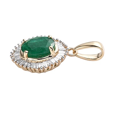 Luxoro 10K Yellow Gold AAA Brazilian Emerald and Diamond Pendant 1.50 ctw