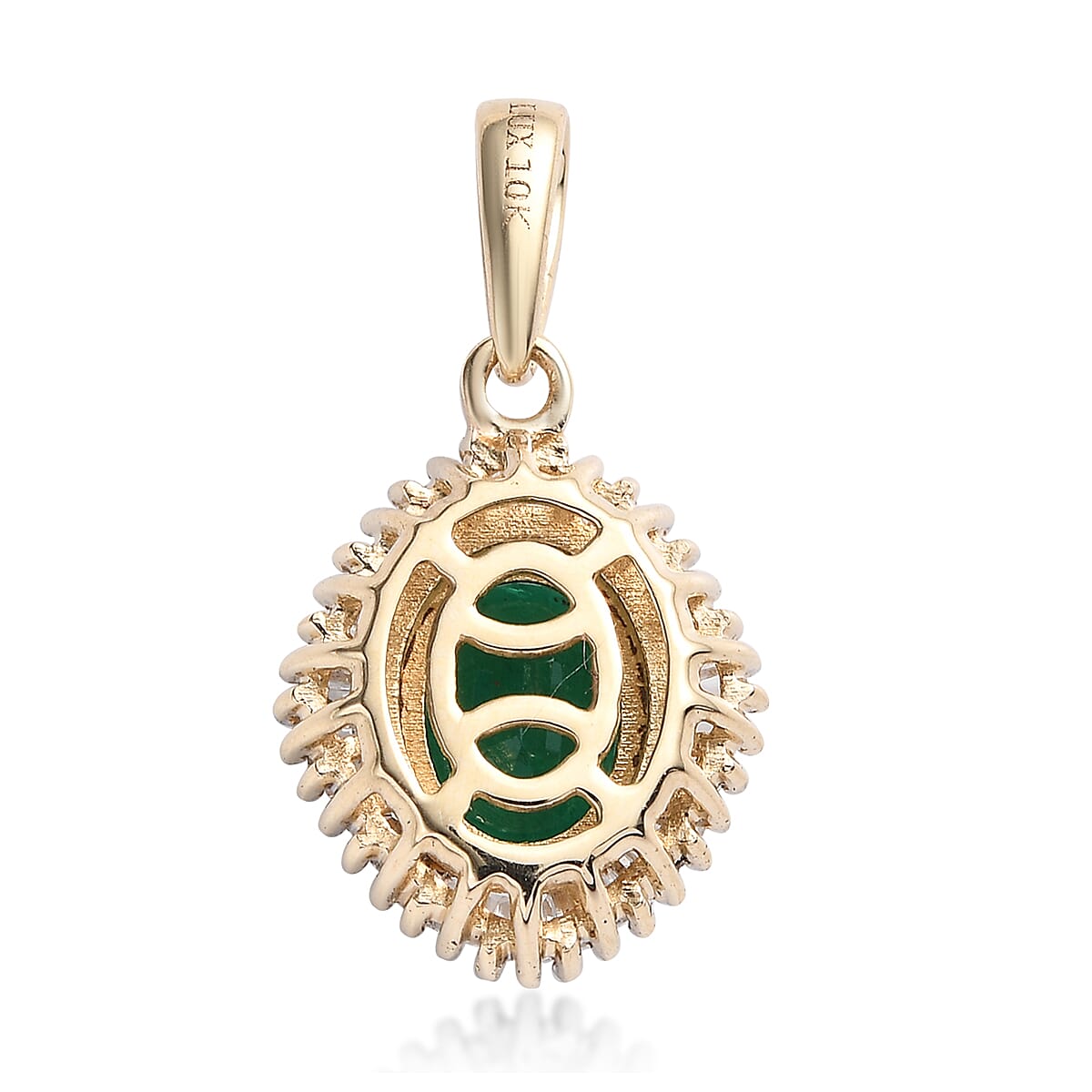 Luxoro 10K Yellow Gold AAA Brazilian Emerald and Diamond Pendant 1.50 ctw