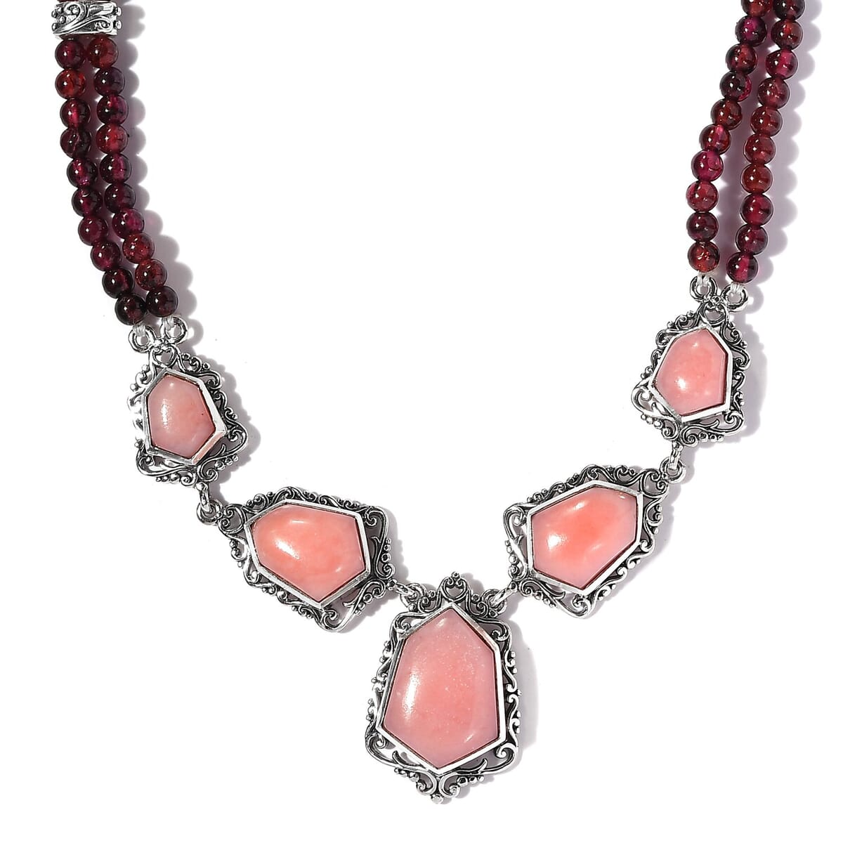 Peruvian Pink Opal and Orissa Rhodolite Garnet Necklace 18 Inches in Sterling Silver 13 Grams 86.15 ctw image number 0