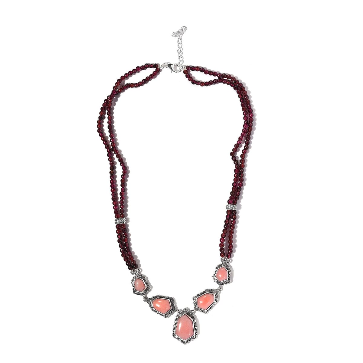 Peruvian Pink Opal and Orissa Rhodolite Garnet Necklace 18 Inches in Sterling Silver 13 Grams 86.15 ctw image number 2