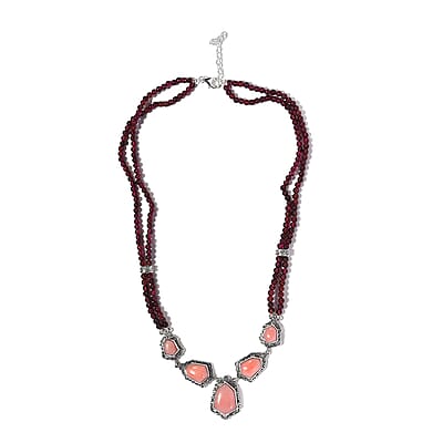 Artisan Crafted Peruvian Pink Opal and Orissa Rhodolite Garnet Necklace 18-20 Inches in Sterling Silver 86.15 ctw