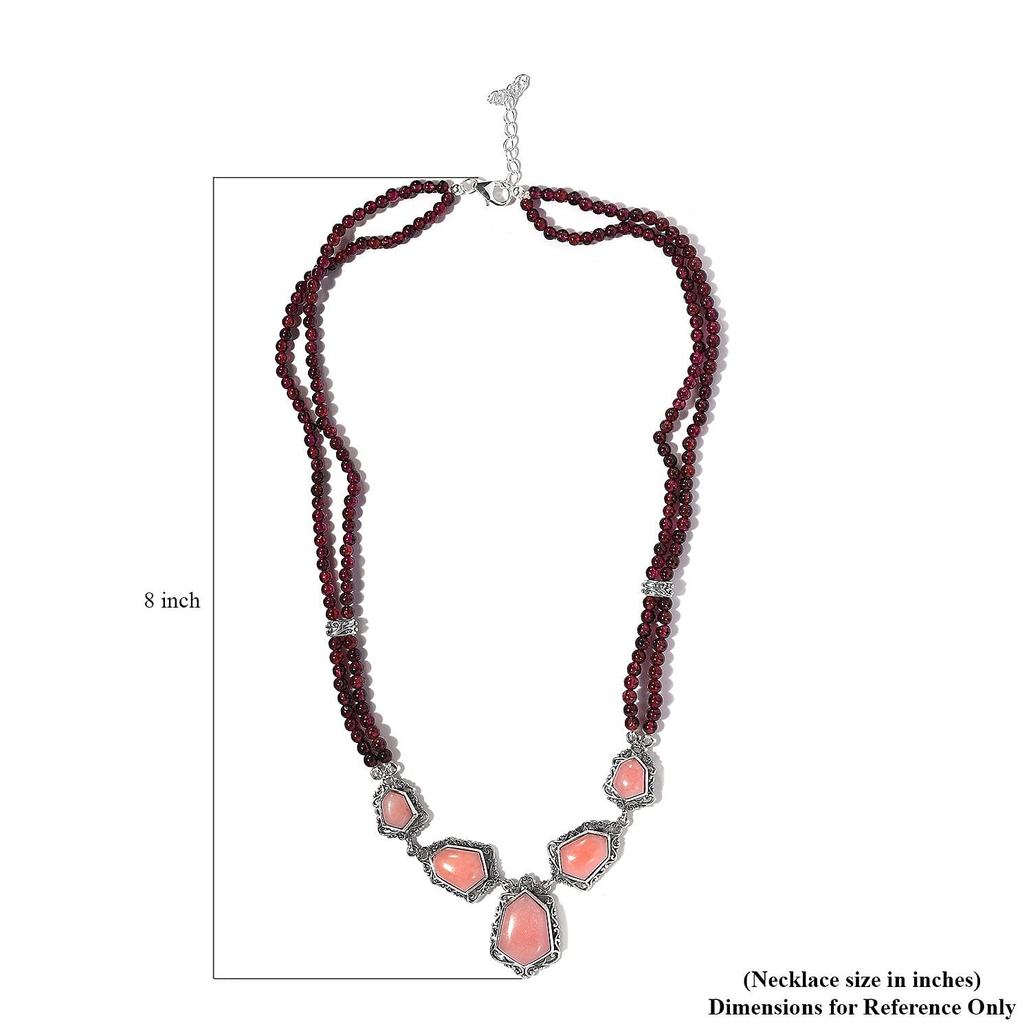 Artisan Crafted Peruvian Pink Opal and Orissa Rhodolite Garnet Necklace 18-20 Inches in Sterling Silver 86.15 ctw