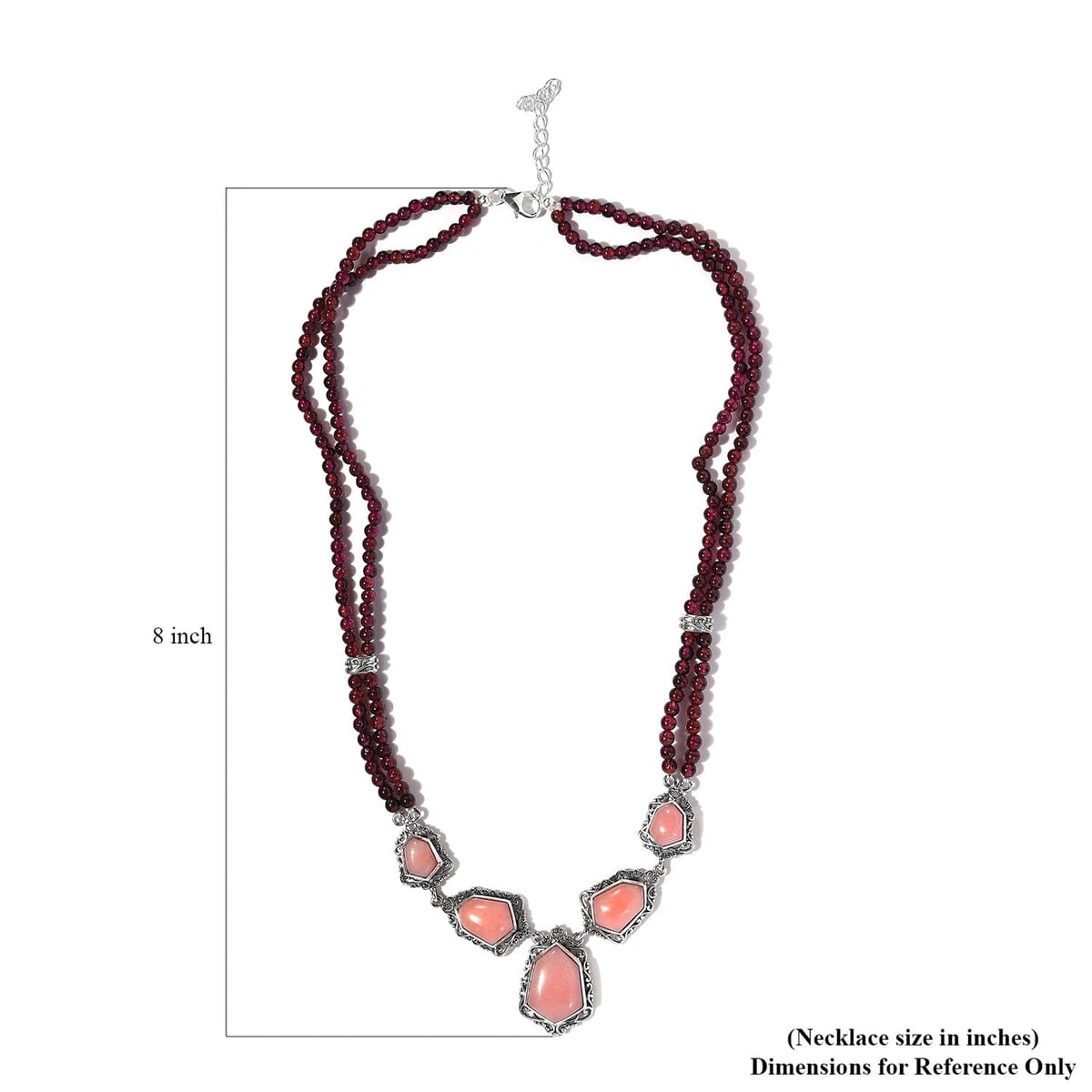 Peruvian Pink Opal and Orissa Rhodolite Garnet Necklace 18 Inches in Sterling Silver 13 Grams 86.15 ctw image number 4