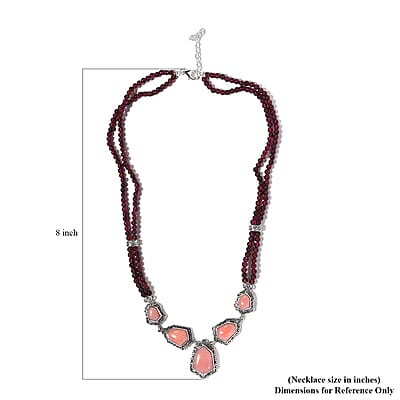 Artisan Crafted Peruvian Pink Opal and Orissa Rhodolite Garnet Necklace 18-20 Inches in Sterling Silver 86.15 ctw