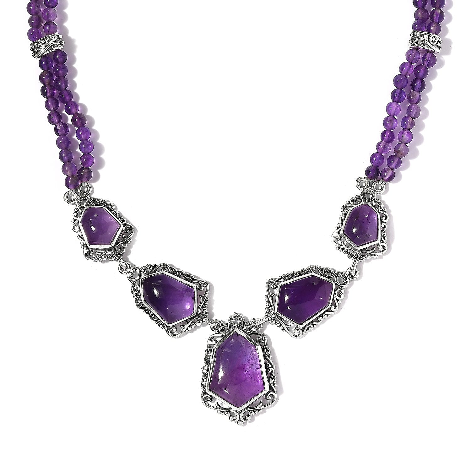 Peruvian Pink Opal and Orissa Rhodolite Garnet Necklace 18 Inches in Sterling Silver 13 Grams 86.15 ctw