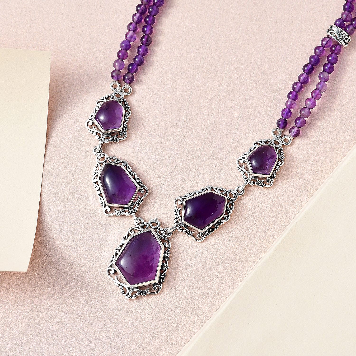 Artisan Crafted Amethyst Necklace 18-20 Inches in Sterling Silver 88.90 ctw