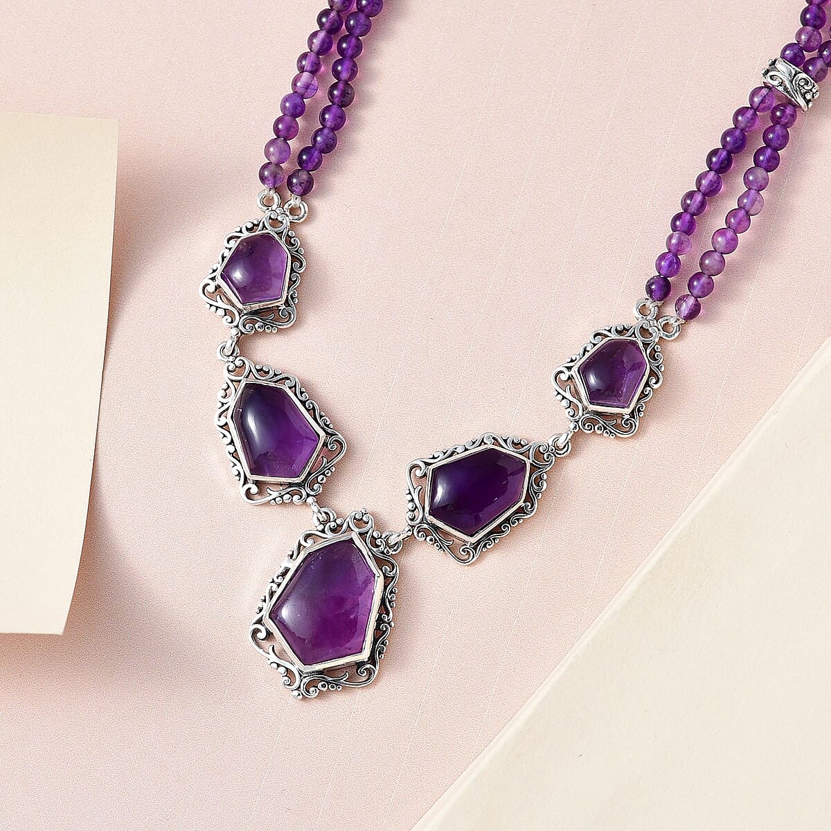 Artisan Crafted Amethyst Necklace 18-20 Inches in Sterling Silver 88.90 ctw image number 1