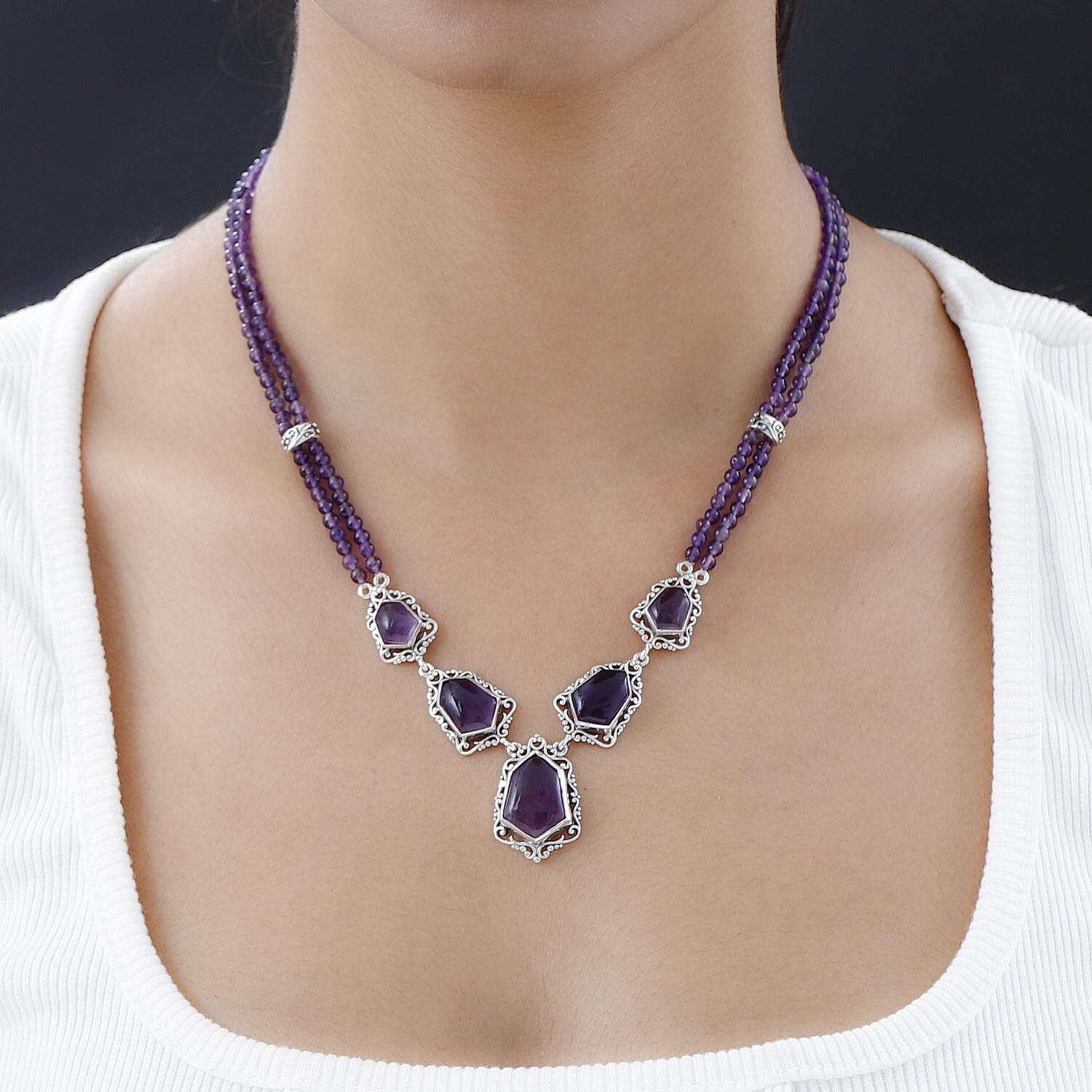 Artisan Crafted Amethyst Necklace 18-20 Inches in Sterling Silver 88.90 ctw