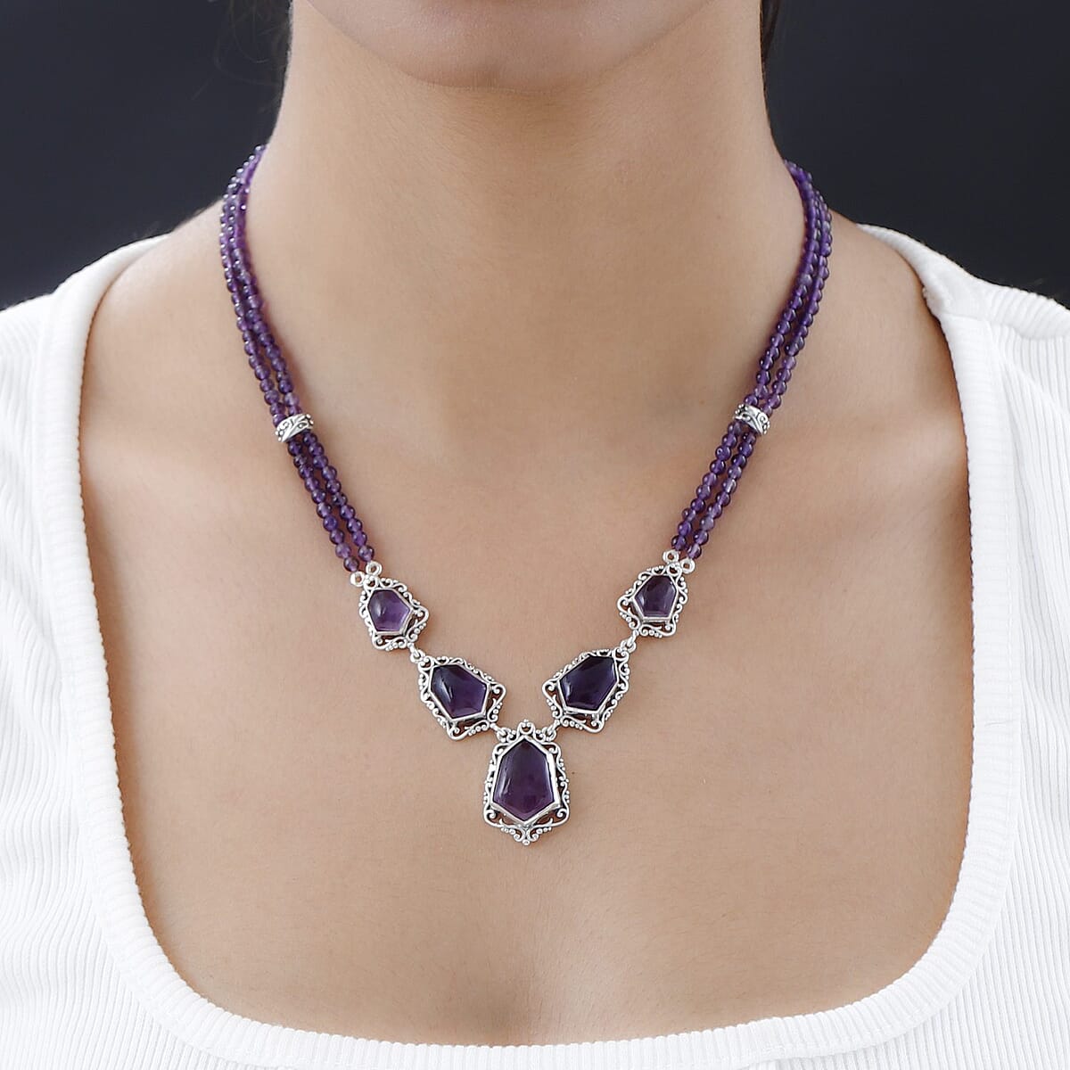 Artisan Crafted Amethyst Necklace 18-20 Inches in Sterling Silver 88.90 ctw image number 2