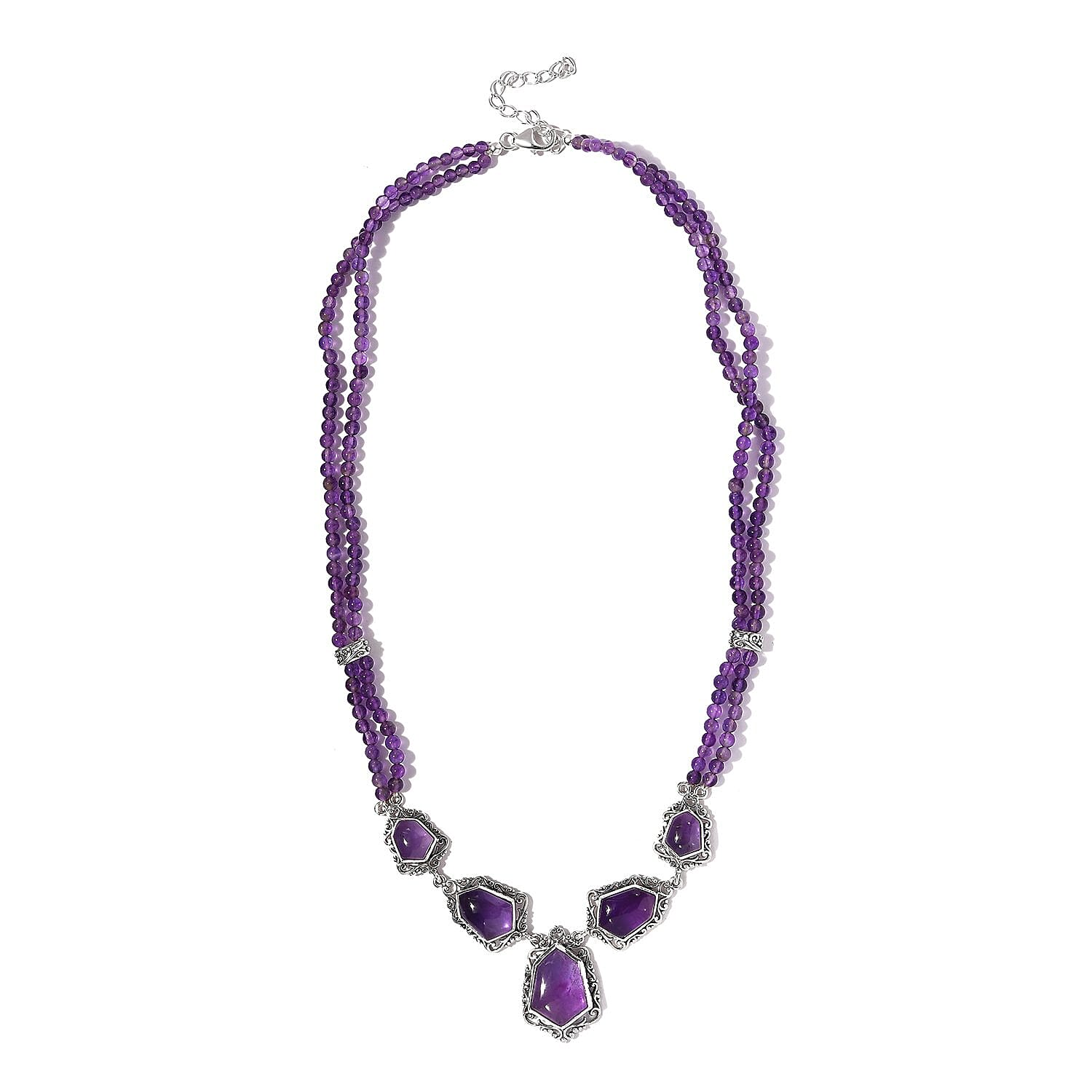 Artisan Crafted Amethyst Necklace 18-20 Inches in Sterling Silver 88.90 ctw