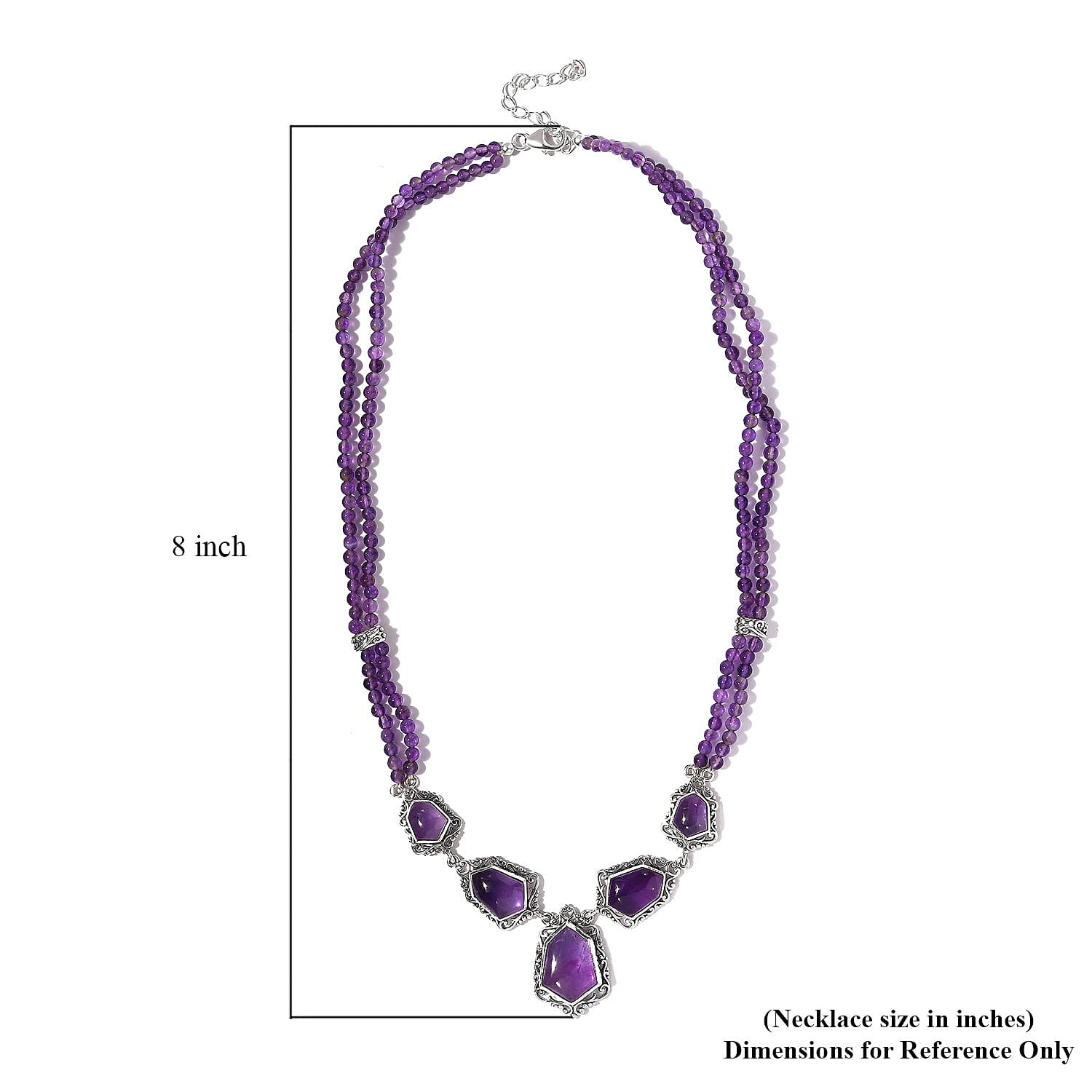 Artisan Crafted Amethyst Necklace 18-20 Inches in Sterling Silver 88.90 ctw