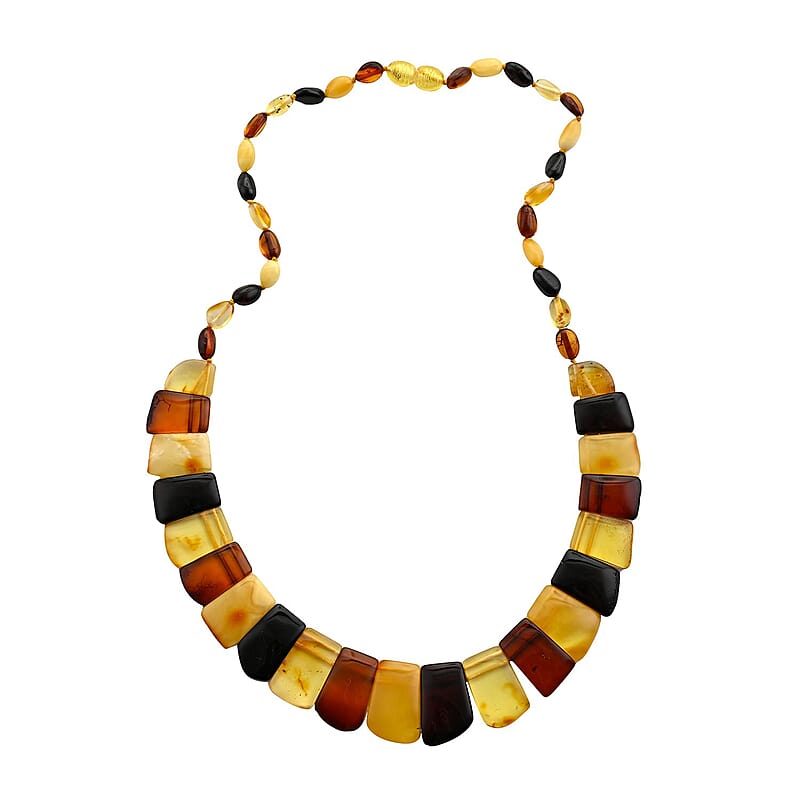 Multi Color Amber Boho Style Necklace 20 Inches