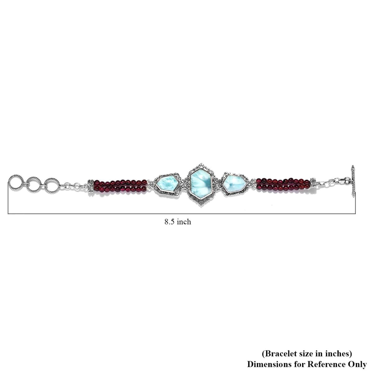 Larimar and Orissa Rhodolite Garnet Toggle Clasp Bracelet in Sterling Silver (7.25 In) 13.90 Grams 47.60 ctw image number 4