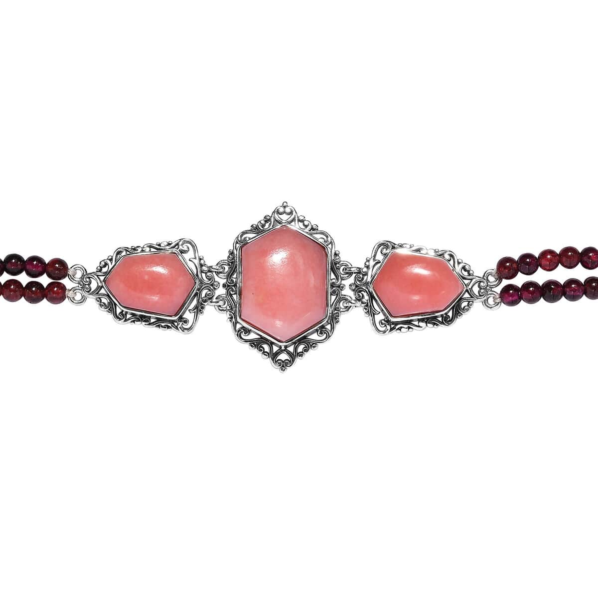 Artisan Crafted Peruvian Pink Opal and Orissa Rhodolite Garnet Toggle Clasp Bracelet in Sterling Silver (7-8.50In) 43.65 ctw image number 3