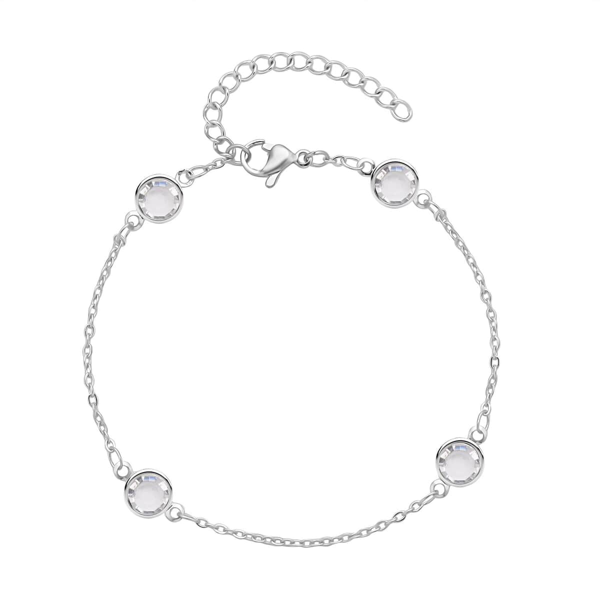 White Glass Bracelet in Stainless Steel (7.50-9.0In) , Tarnish-Free, Waterproof, Sweat Proof Jewelry image number 0