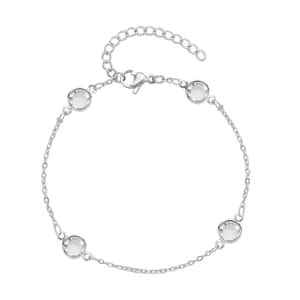 White Glass Bracelet in Stainless Steel (7.50-9.0In) , Tarnish-Free, Waterproof, Sweat Proof Jewelry