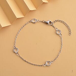 White Glass Bracelet in Stainless Steel (7.50-9.0In) , Tarnish-Free, Waterproof, Sweat Proof Jewelry