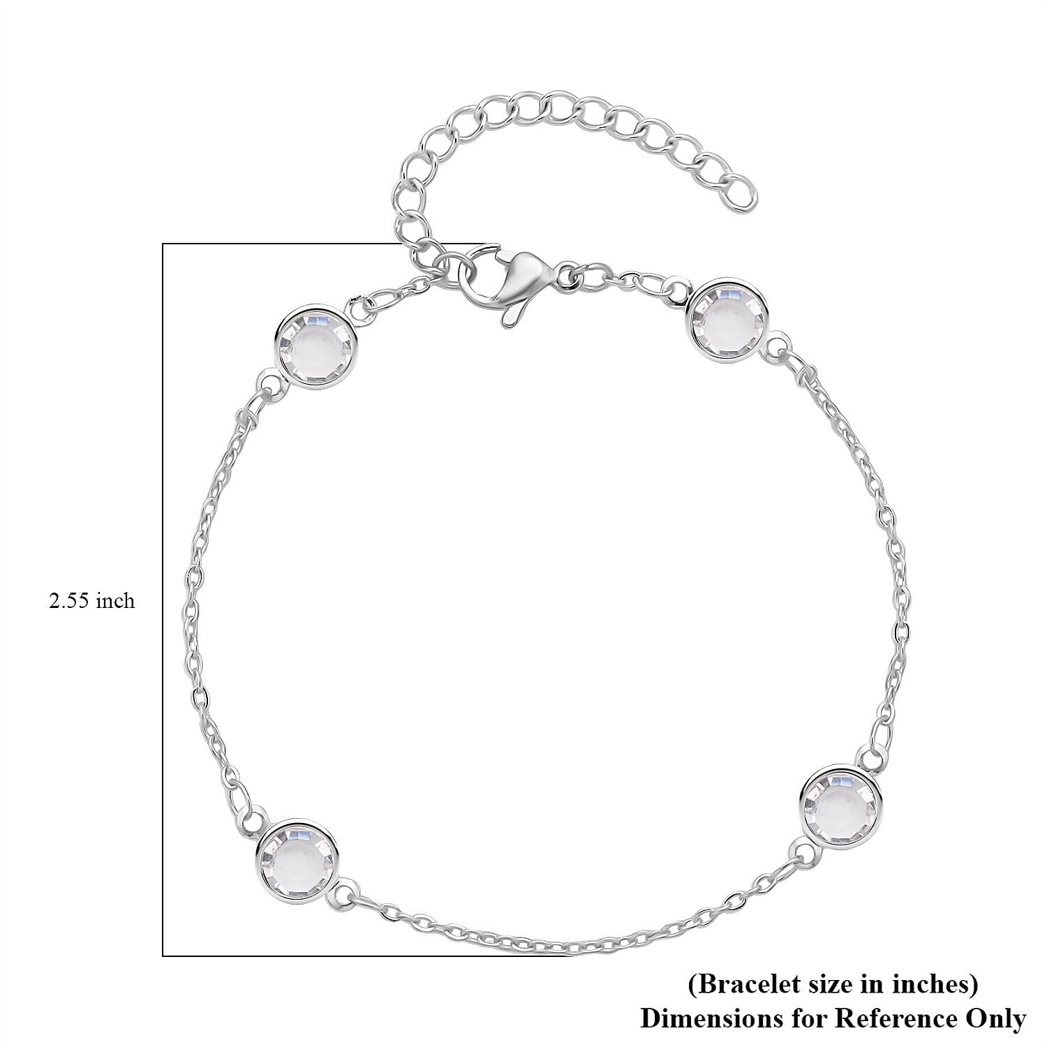 White Glass Bracelet in Stainless Steel (7.50-9.0In) , Tarnish-Free, Waterproof, Sweat Proof Jewelry
