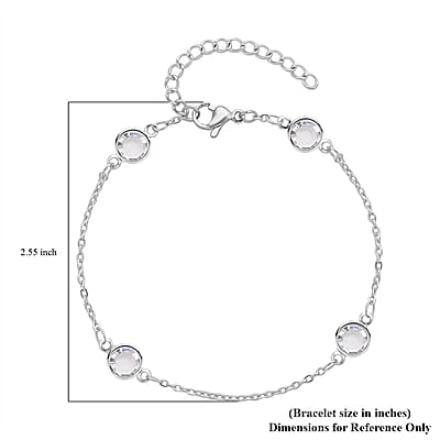 White Glass Bracelet in Stainless Steel (7.50-9.0In) , Tarnish-Free, Waterproof, Sweat Proof Jewelry