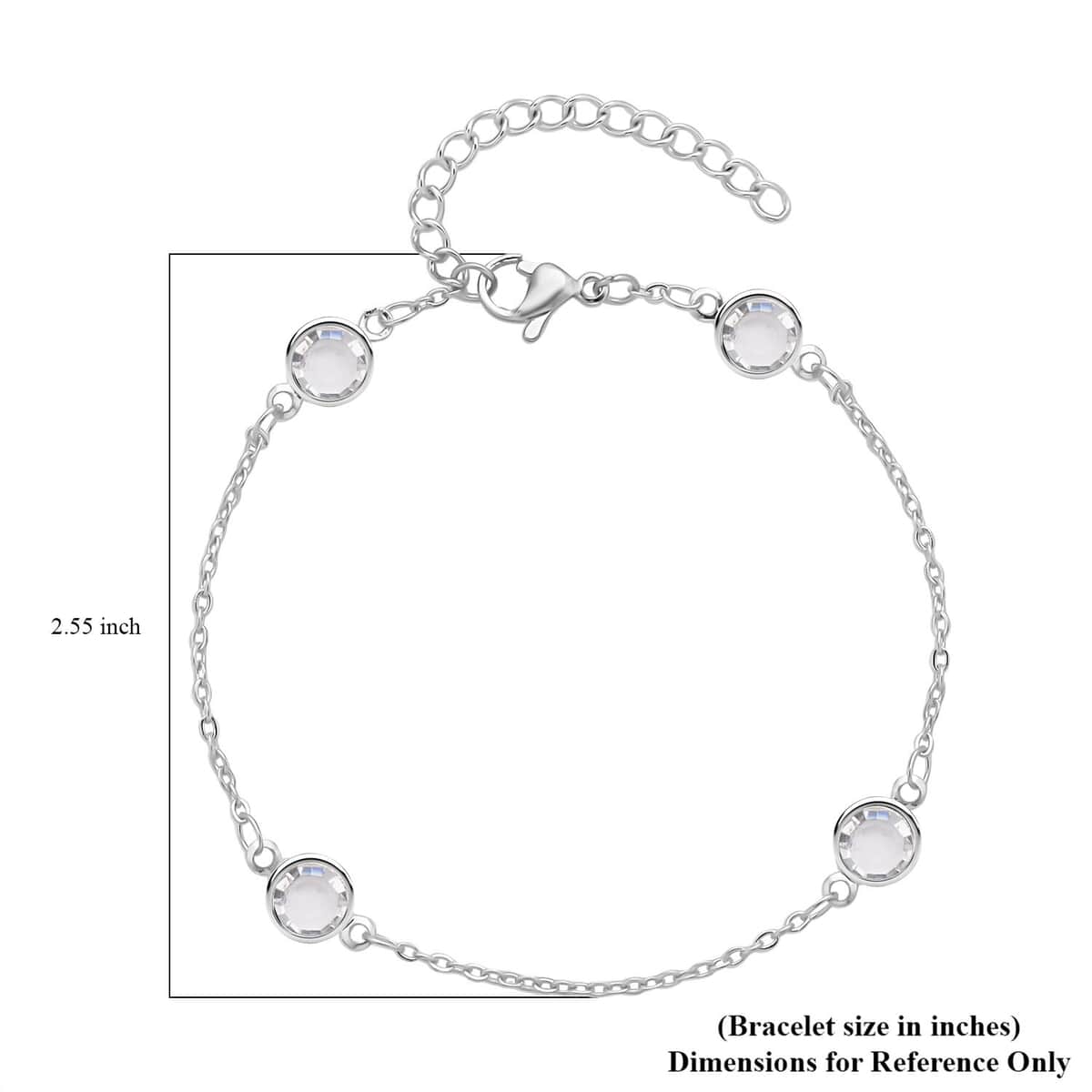 White Glass Bracelet in Stainless Steel (7.50-9.0In) , Tarnish-Free, Waterproof, Sweat Proof Jewelry image number 3