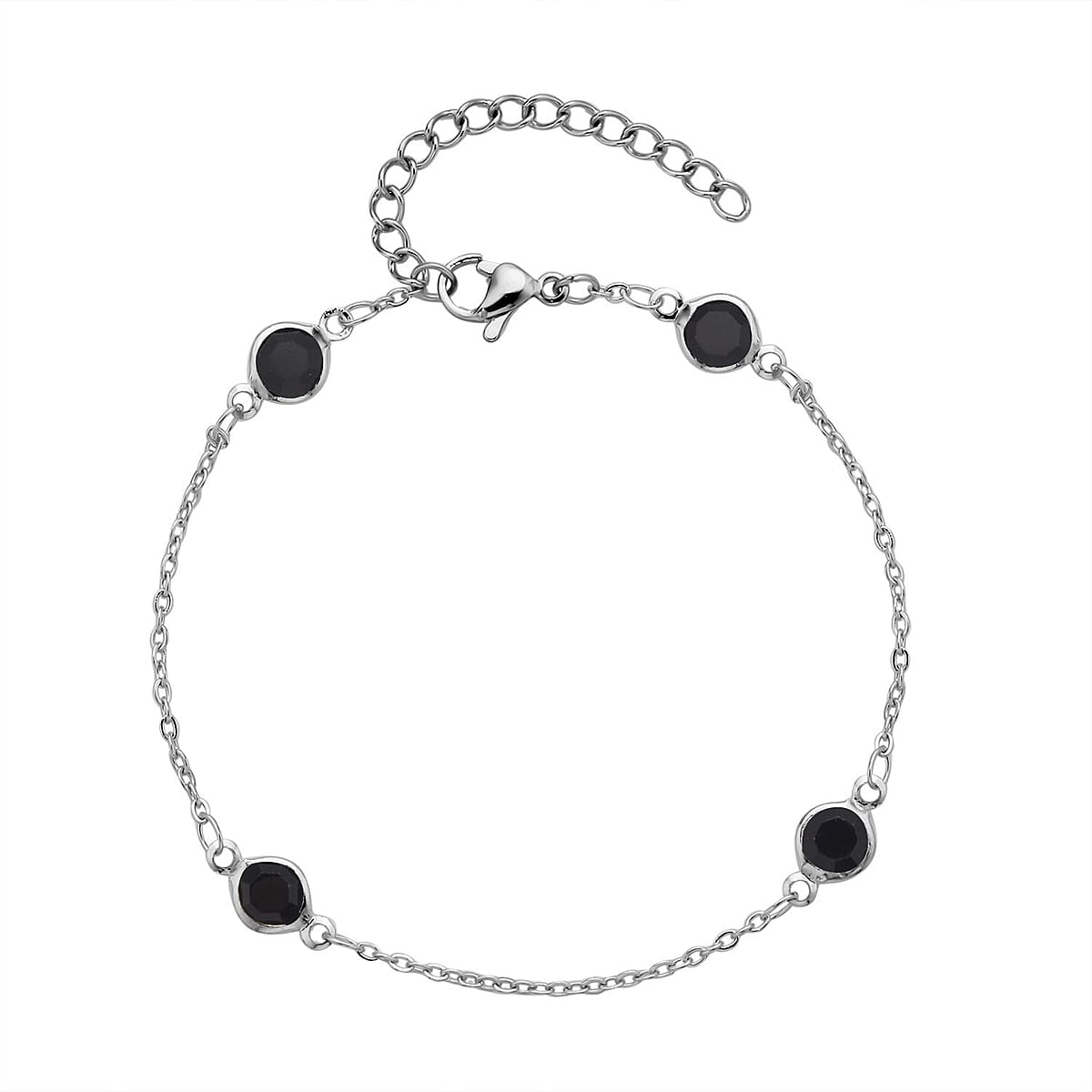 Black Glass Station Bracelet in Stainless Steel (7.50-9.0In) , Tarnish-Free, Waterproof, Sweat Proof Jewelry image number 0