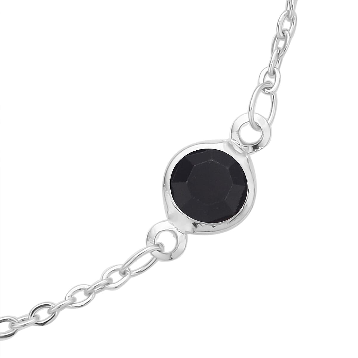 Black Glass Station Bracelet in Stainless Steel (7.50-9.0In) , Tarnish-Free, Waterproof, Sweat Proof Jewelry image number 2