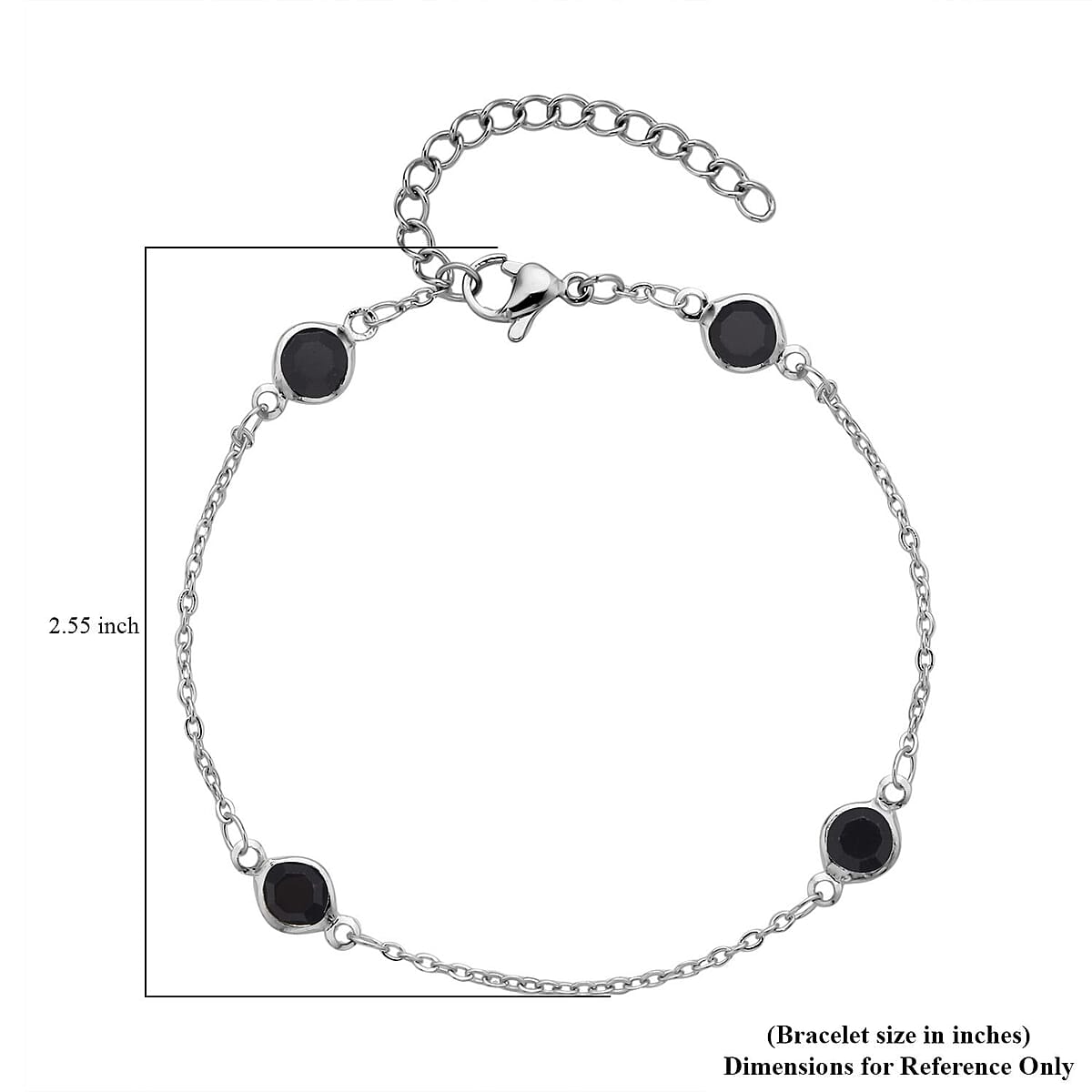 Black Glass Station Bracelet in Stainless Steel (7.50-9.0In) , Tarnish-Free, Waterproof, Sweat Proof Jewelry image number 3
