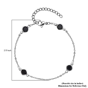 Black Glass Station Bracelet in Stainless Steel (7.50-9.0In) , Tarnish-Free, Waterproof, Sweat Proof Jewelry