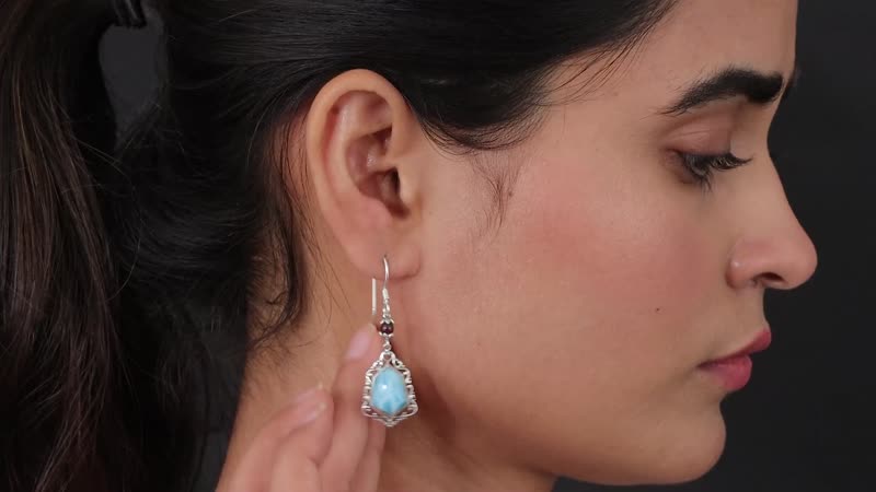 Larimar and Orissa Rhodolite Garnet Earrings in Sterling Silver 11.50 ctw