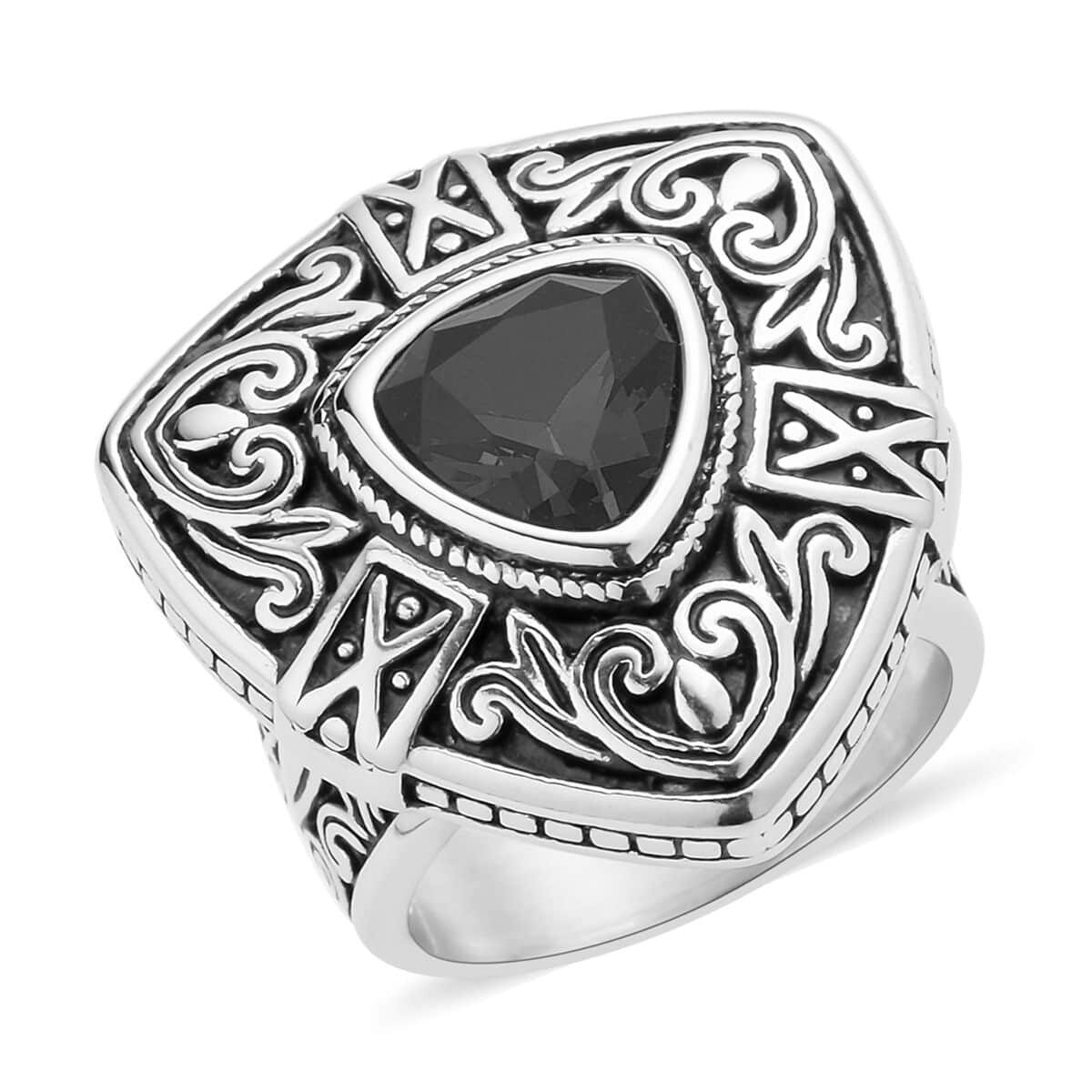 Simulated Blue Diamond Filigree Ring in Black Oxidized Stainless Steel (Size 10.0) image number 0