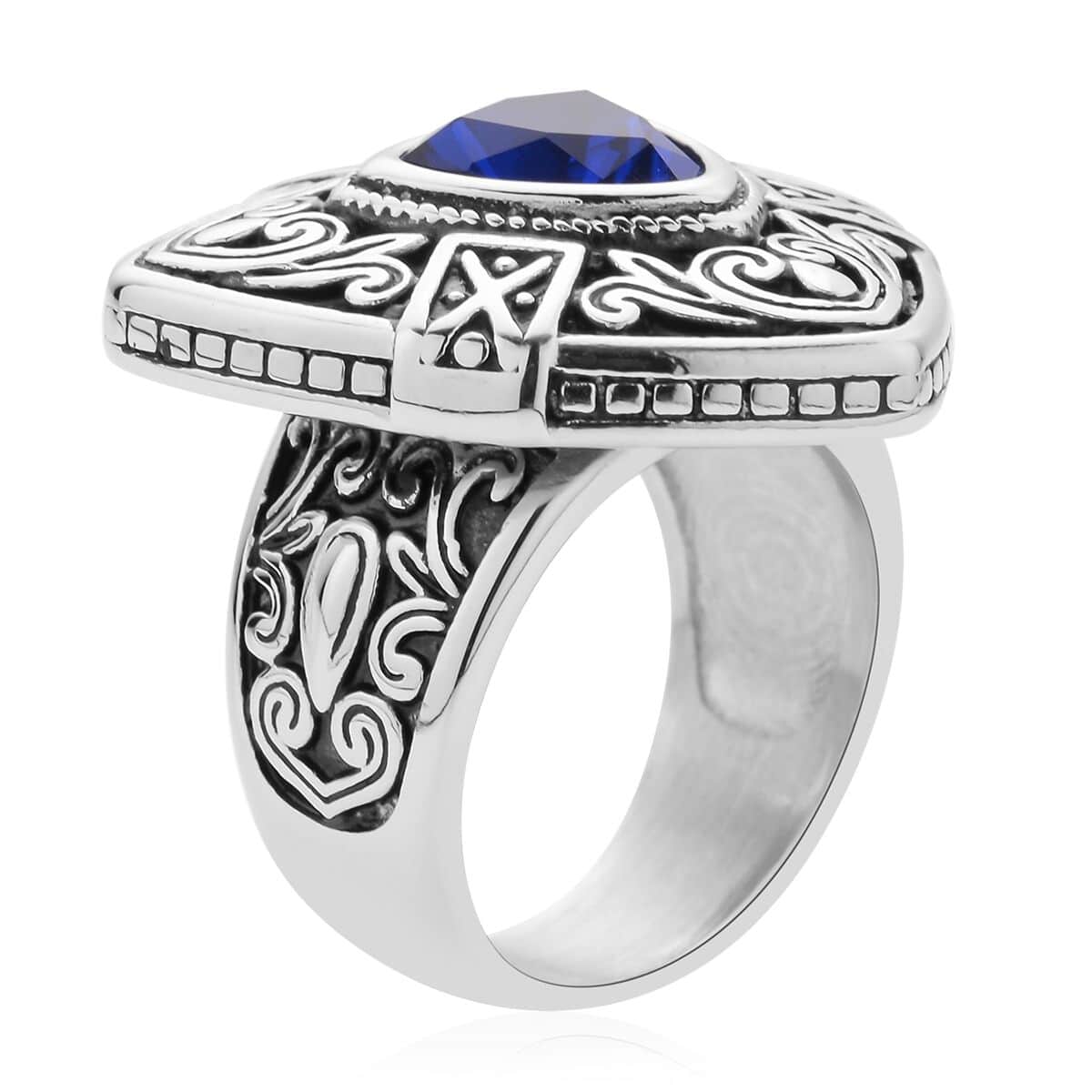 Simulated Blue Diamond Filigree Ring in Black Oxidized Stainless Steel (Size 10.0) image number 3