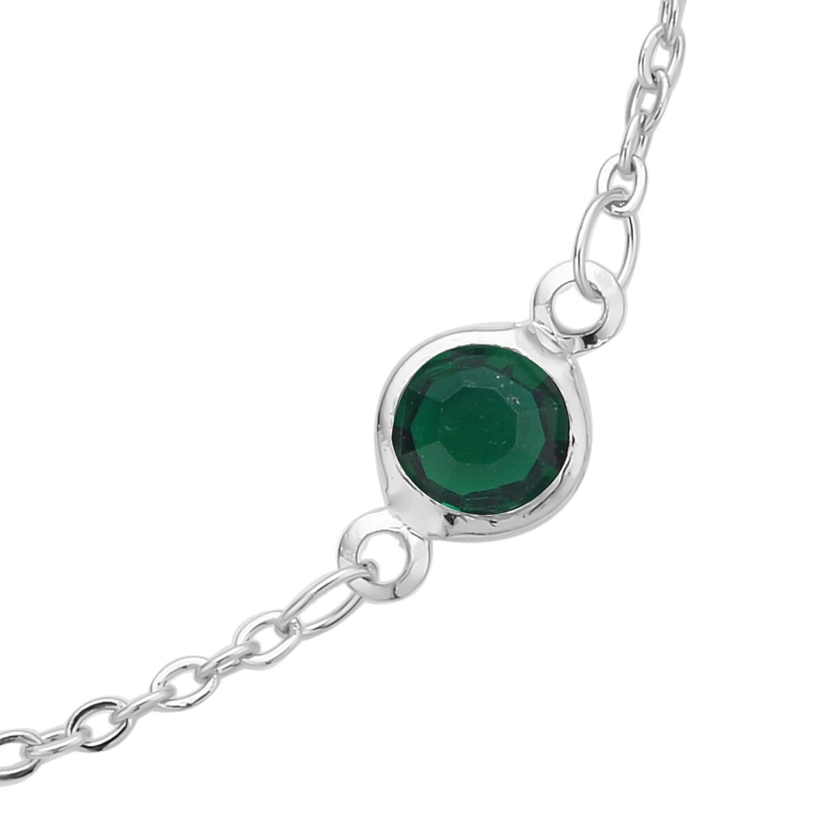 Green Glass Station Bracelet in Stainless Steel (7.50-9.0In) , Tarnish-Free, Waterproof, Sweat Proof Jewelry image number 2