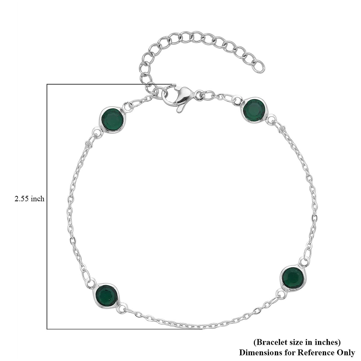 Green Glass Station Bracelet in Stainless Steel (7.50-9.0In) , Tarnish-Free, Waterproof, Sweat Proof Jewelry image number 3
