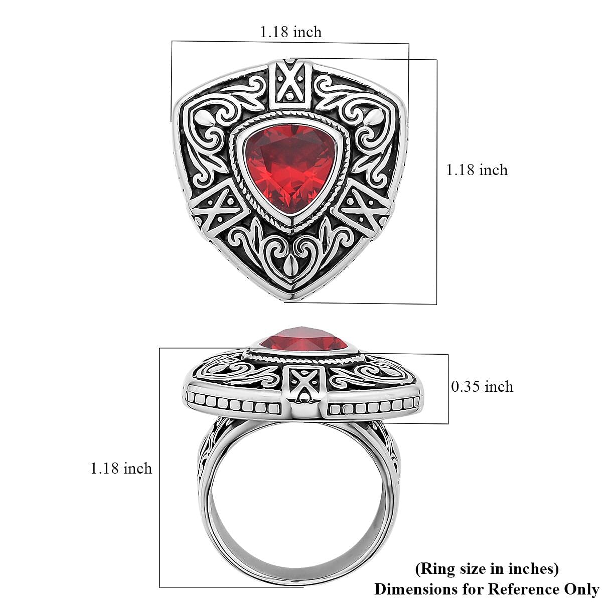 Simulated Ruby Color Diamond Filigree Ring in Black Oxidized Stainless Steel (Size 7.0) 15.00 ctw image number 5