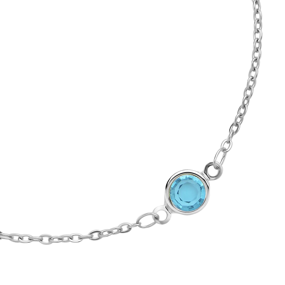 Blue Glass Station Bracelet in Stainless Steel (7.50-9.0In) , Tarnish-Free, Waterproof, Sweat Proof Jewelry image number 2