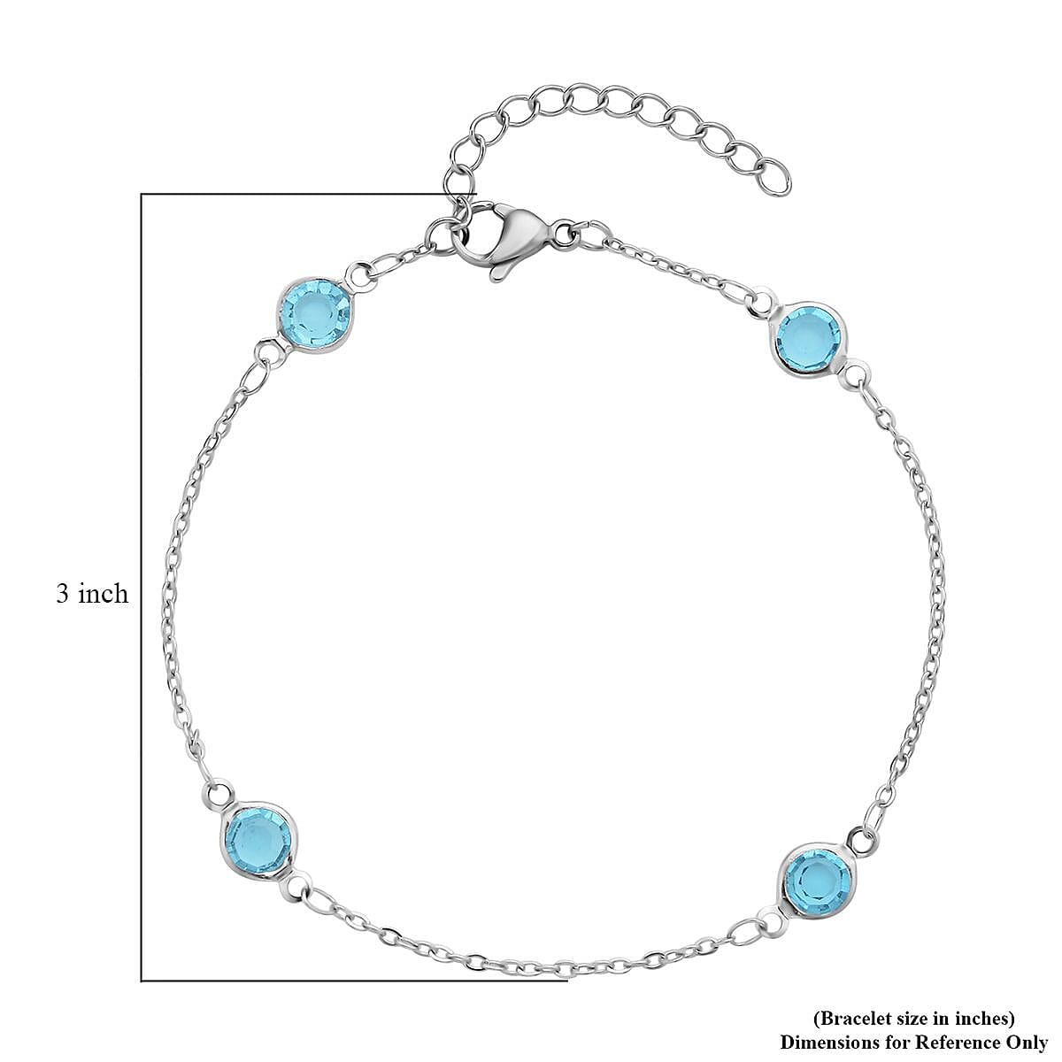 Blue Glass Station Bracelet in Stainless Steel (7.50-9.0In) , Tarnish-Free, Waterproof, Sweat Proof Jewelry image number 3