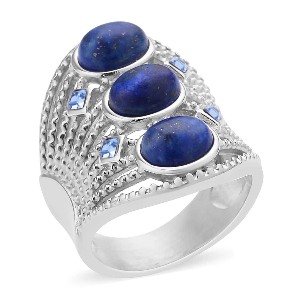 Lapis Lazuli and Blue Austrian Crystal Ring in Stainless Steel 30.00 ctw image number 0