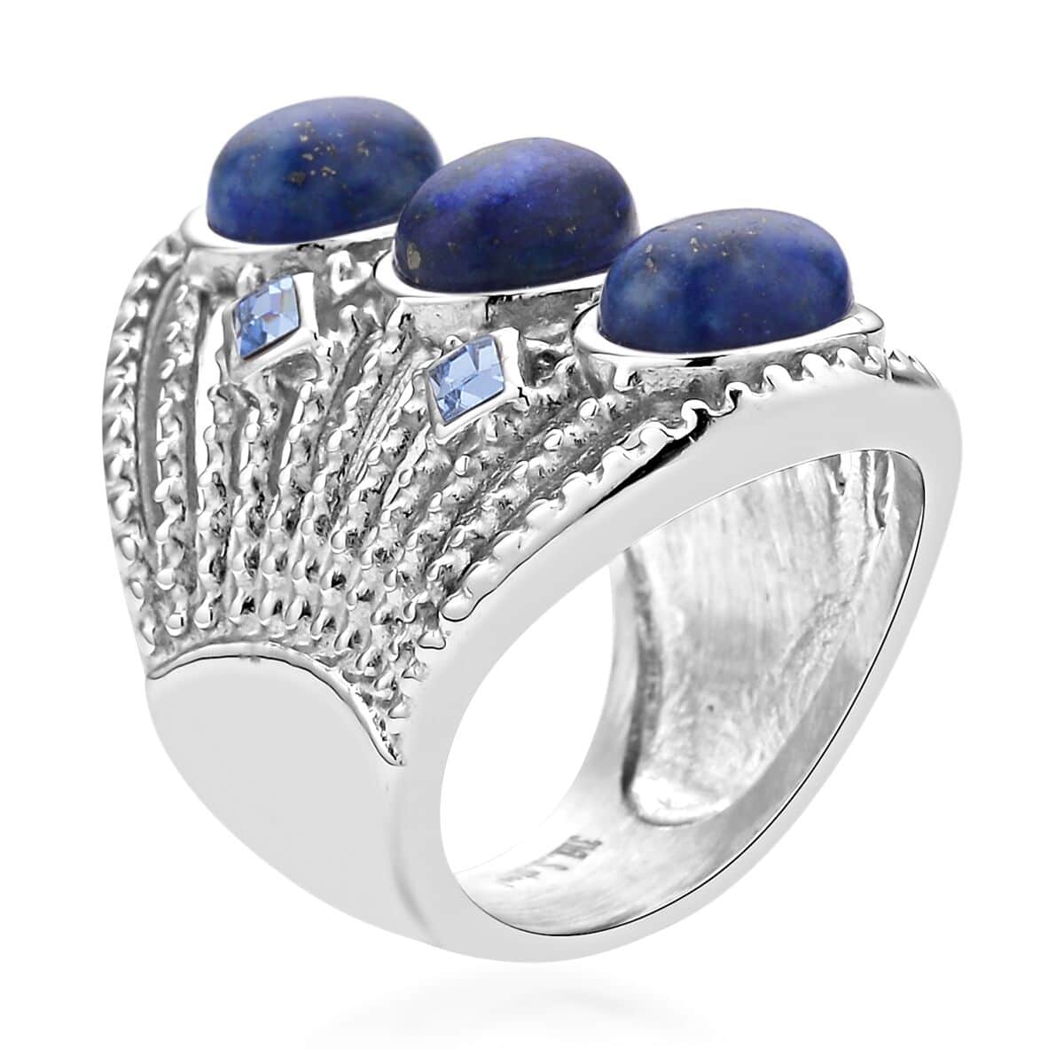 Lapis Lazuli and Blue Austrian Crystal Ring in Stainless Steel 30.00 ctw image number 3