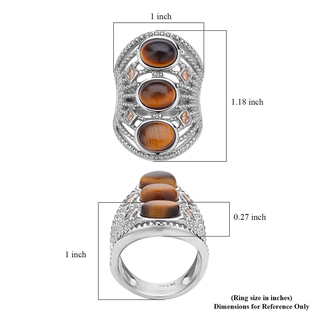 Yellow Tiger's Eye and Yellow Austrian Crystal Ring in Stainless Steel (Size 8.0) 30.00 ctw image number 5