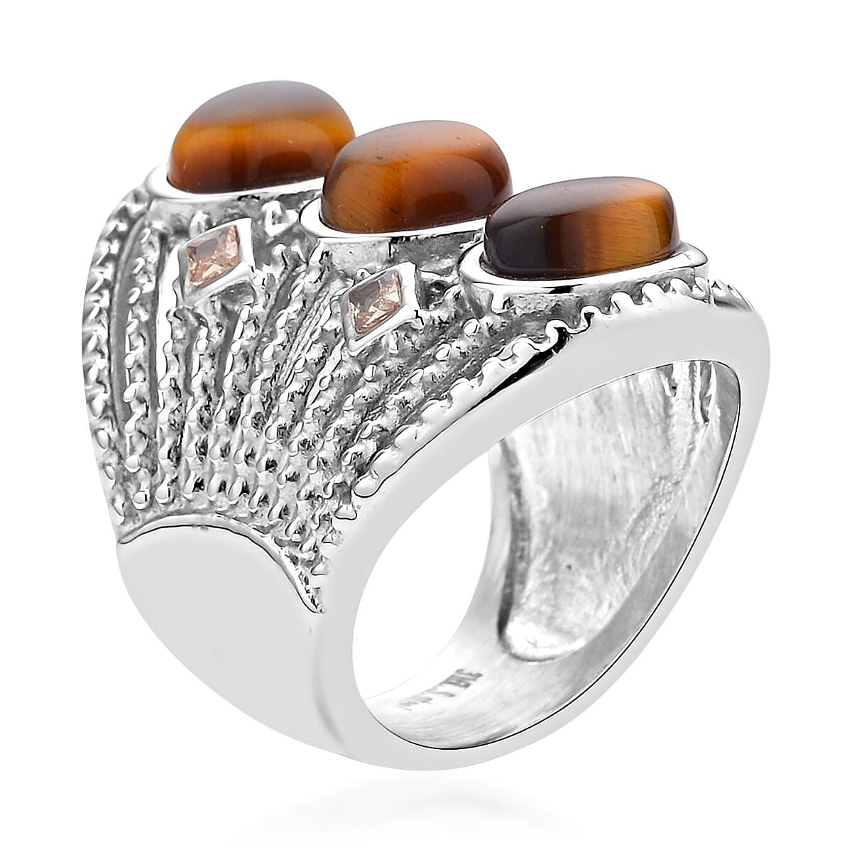 Yellow Tiger's Eye and Yellow Austrian Crystal Ring in Stainless Steel (Size 9.0) 30.00 ctw image number 3