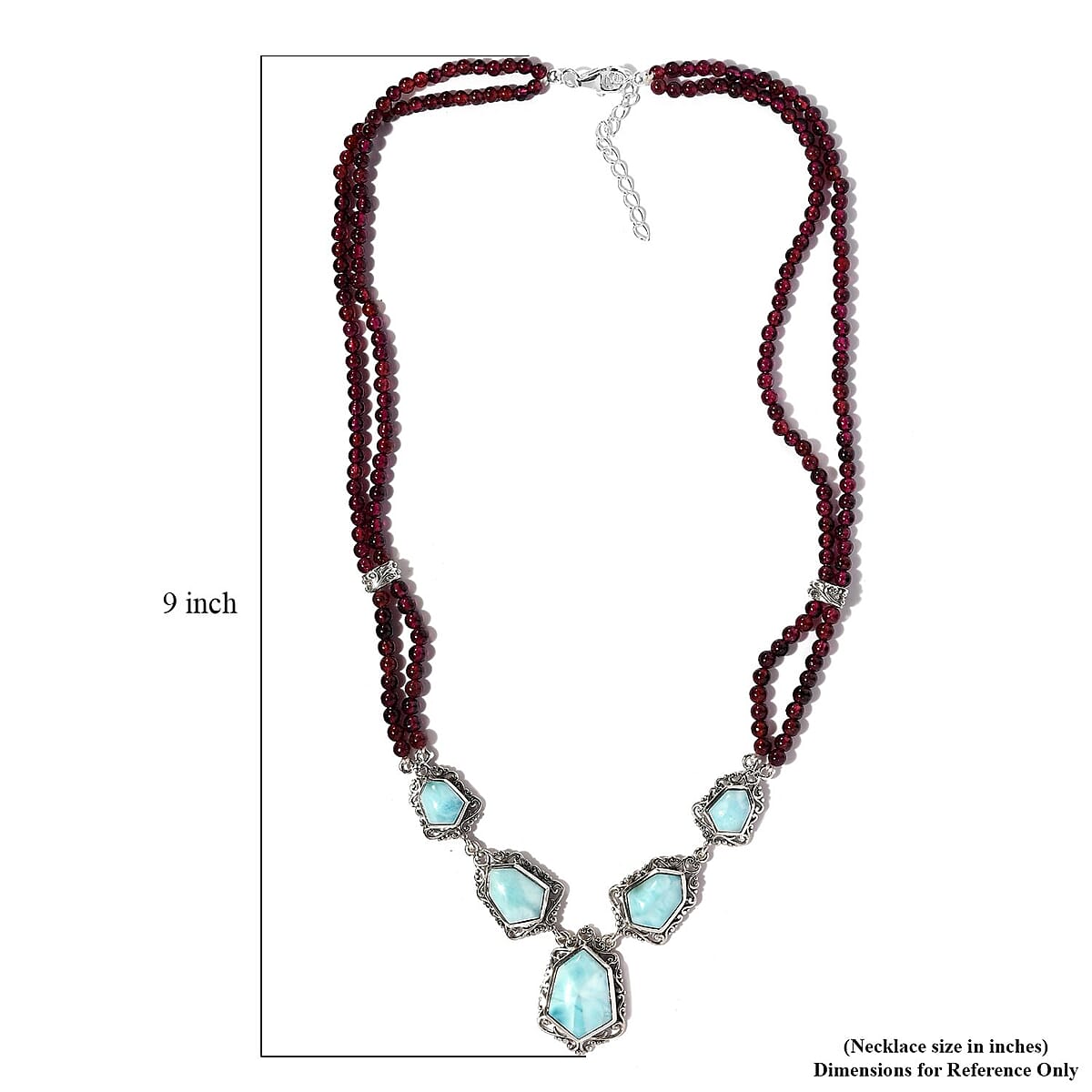 Artisan Crafted Larimar and Orissa Rhodolite Garnet Necklace 18-20 Inches in Sterling Silver 91.65 ctw image number 5
