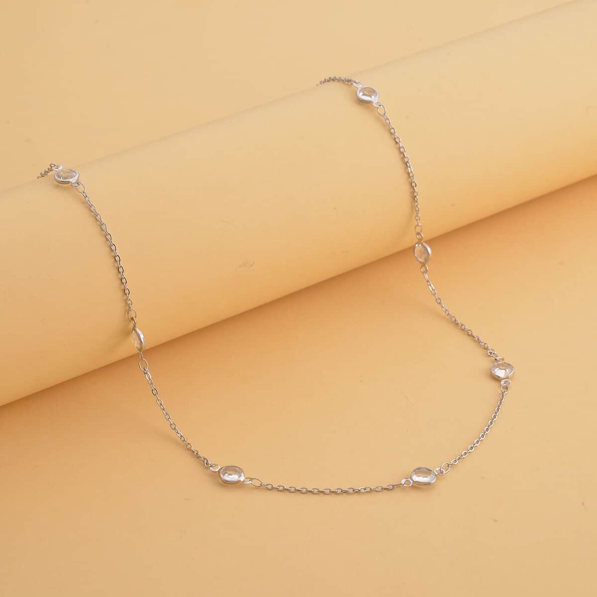 White Glass Station Necklace 20 Inches in Stainless Steel image number 1