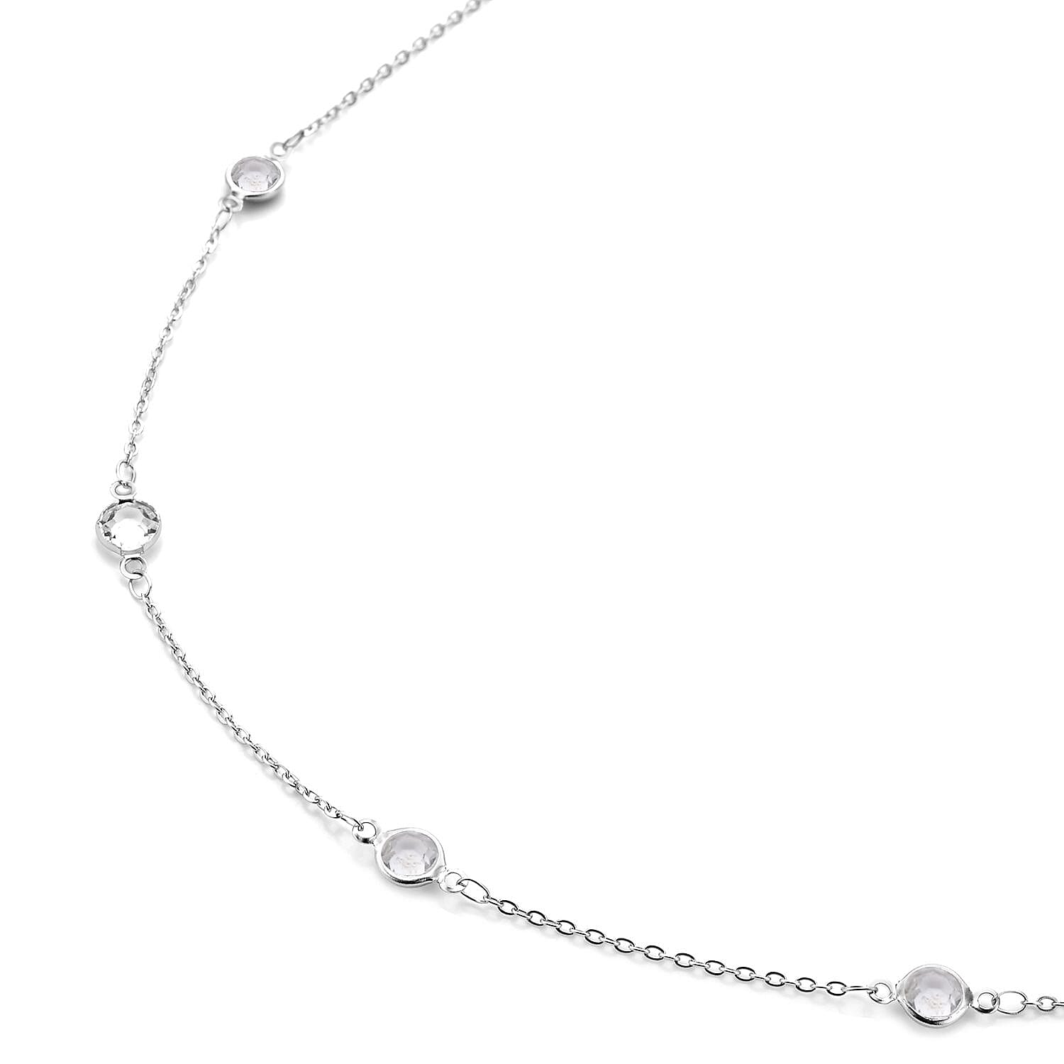 White Glass Station Necklace (20-22 Inches) in Stainless Steel , Tarnish-Free, Waterproof, Sweat Proof Jewelry
