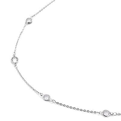 White Glass Station Necklace (20-22 Inches) in Stainless Steel , Tarnish-Free, Waterproof, Sweat Proof Jewelry
